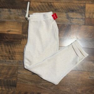 SPANX NEW oatmeal heather AIR ESSENTIALS Tapered Cuffed Leg Pants Sz L Large